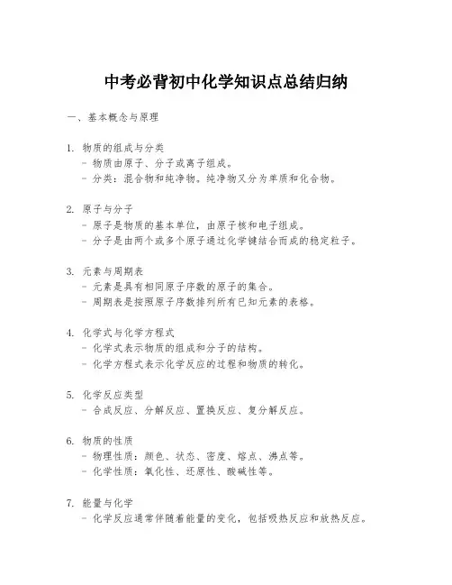 中考必背初中化学知识点总结归纳