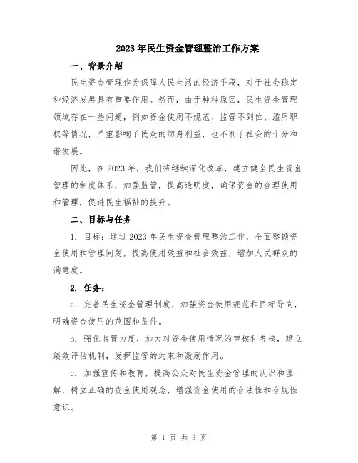 2023年民生资金管理整治工作方案