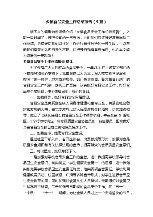 乡镇食品安全工作总结报告（9篇）