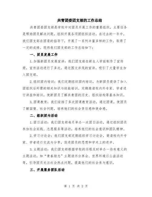 共青团委团支部的工作总结