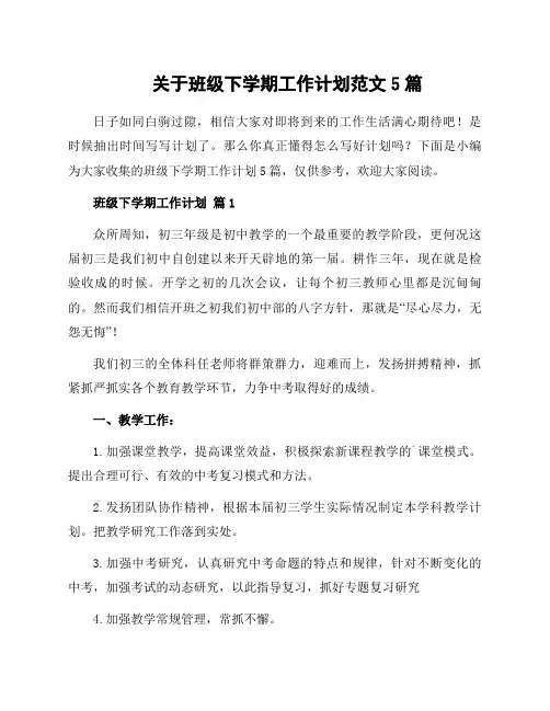关于班级下学期工作计划范文5篇