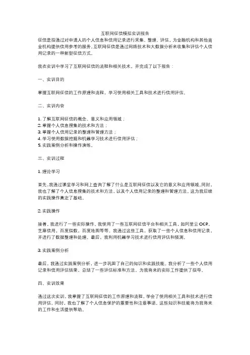 互联网征信模拟实训报告
