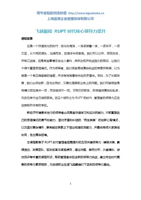 飞越巅峰 RUPT时代核心领导力提升沙盘