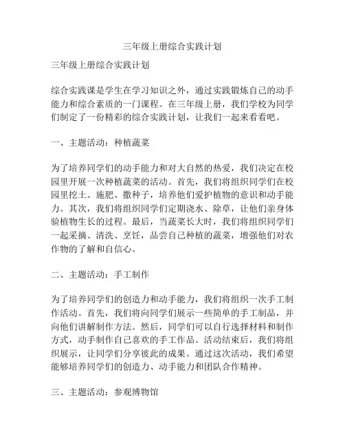 三年级上册综合实践计划