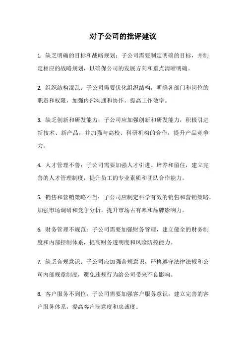 对子公司的批评建议