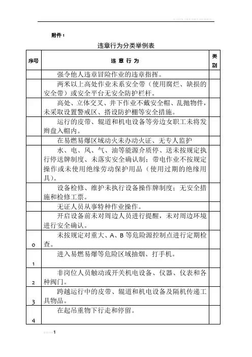 违章行为分类