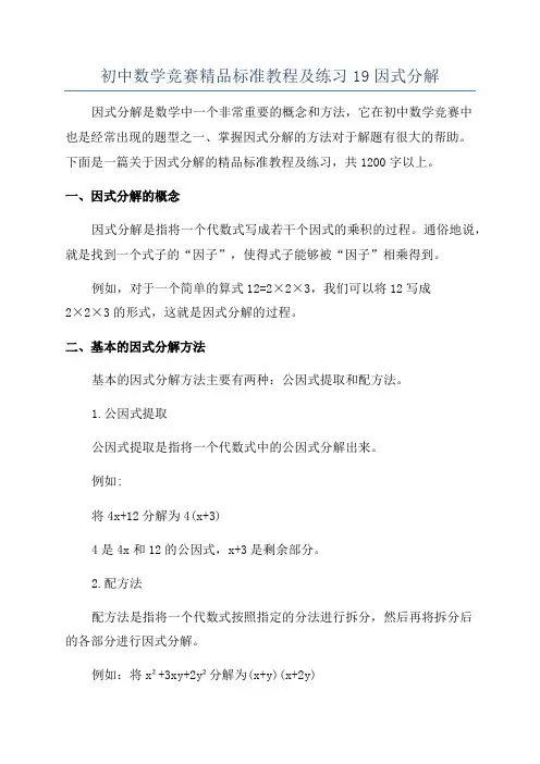 初中数学竞赛精品标准教程及练习19因式分解