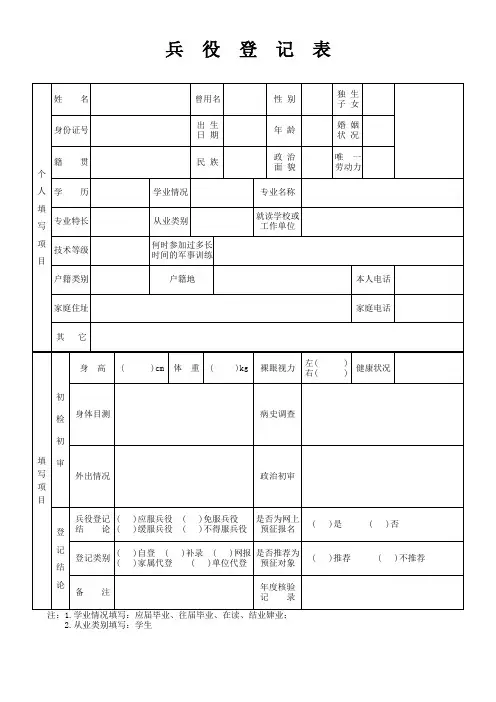 首都师范大学 兵  役  登  记  表
