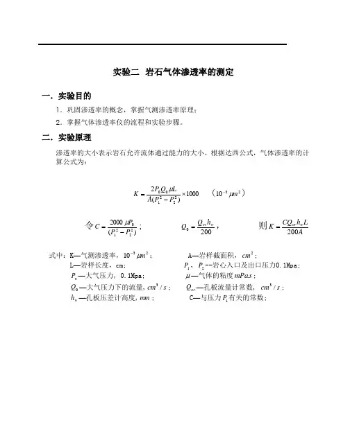 岩石气测渗透率的测定