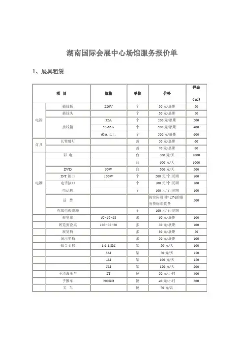 湖南国际会展中心场馆服务报价单