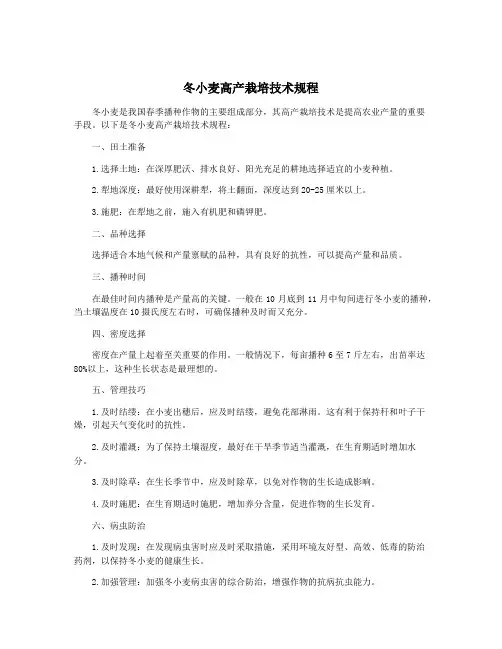冬小麦高产栽培技术规程