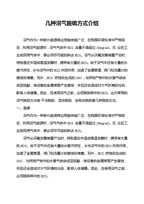 几种沼气脱硫方式的介绍