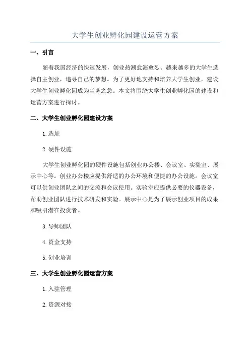 大学生创业孵化园建设运营方案