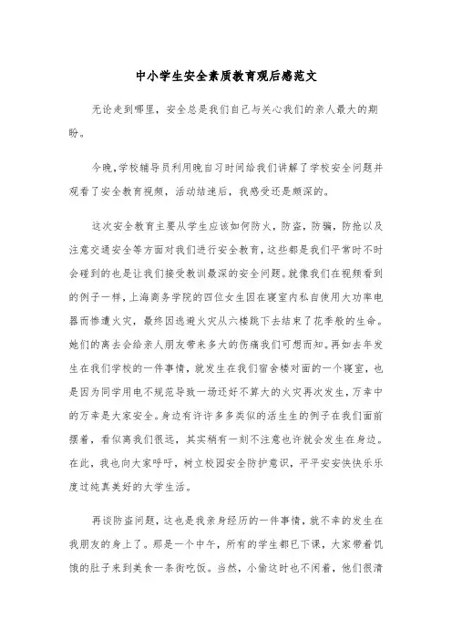 中小学生安全素质教育观后感范文（2篇）