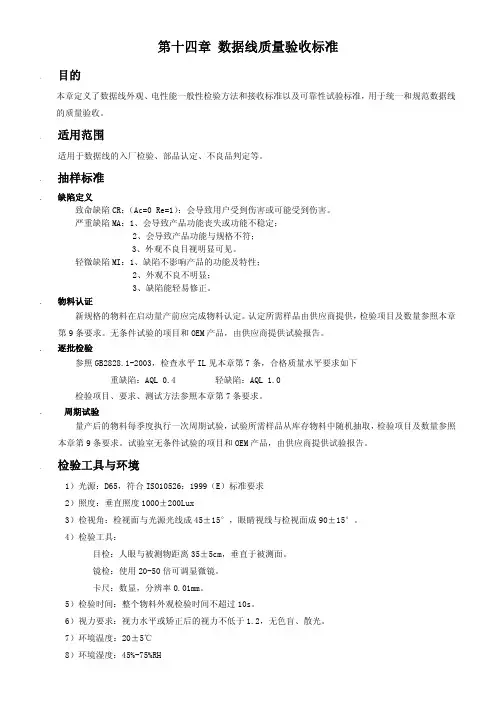 数据线检验标准