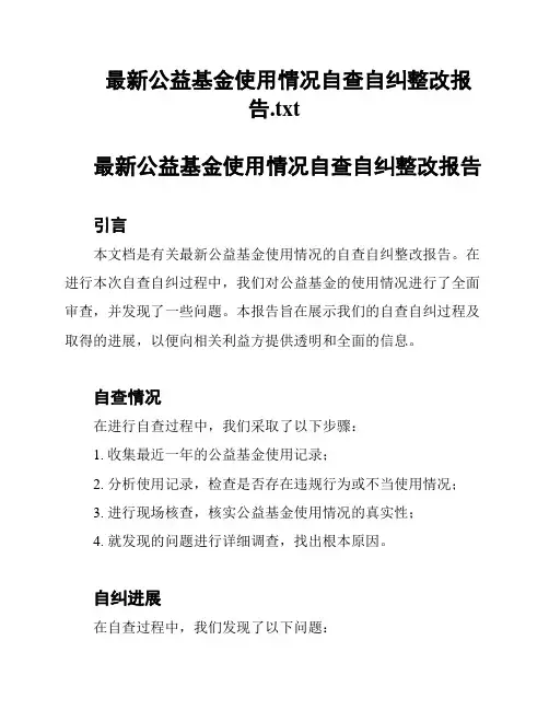 最新公益基金使用情况自查自纠整改报告