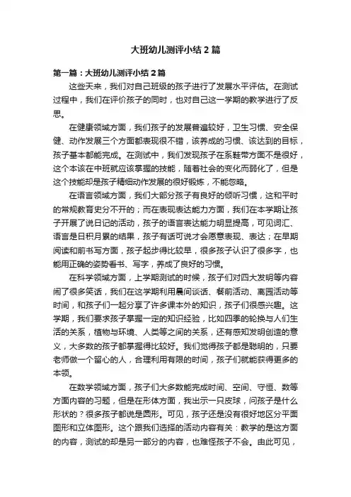 大班幼儿测评小结2篇
