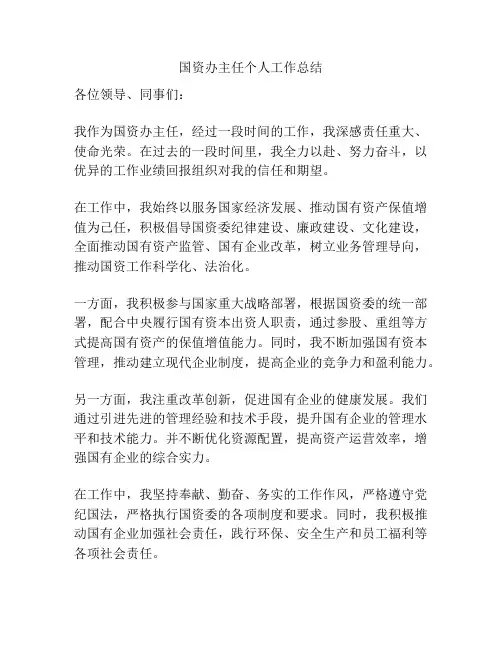 国资办主任个人工作总结