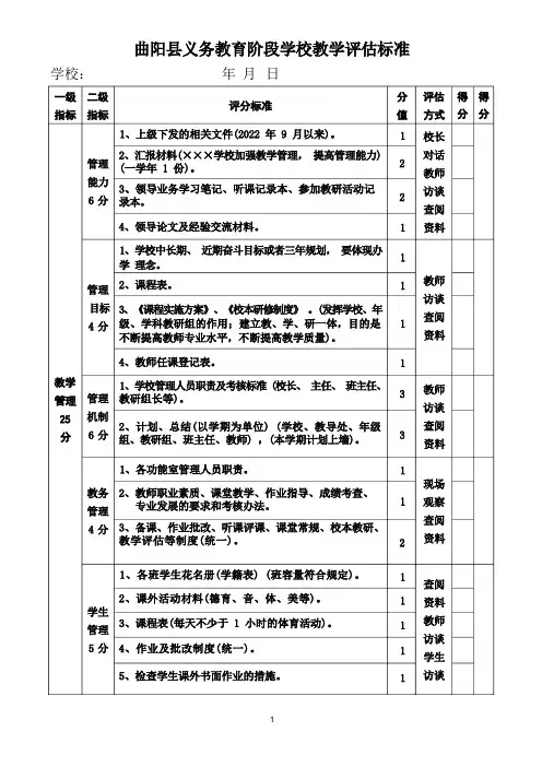 学校评估标准(修改)