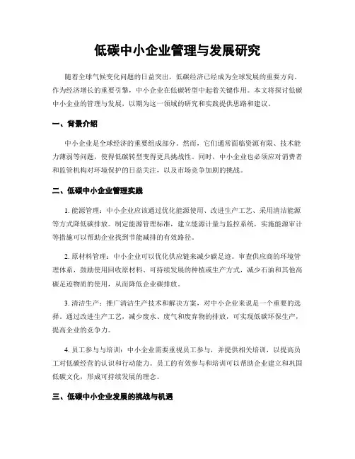 低碳中小企业管理与发展研究