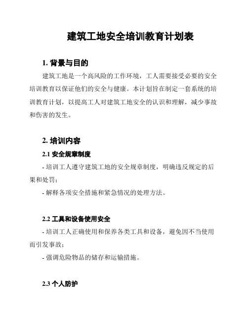 建筑工地安全培训教育计划表