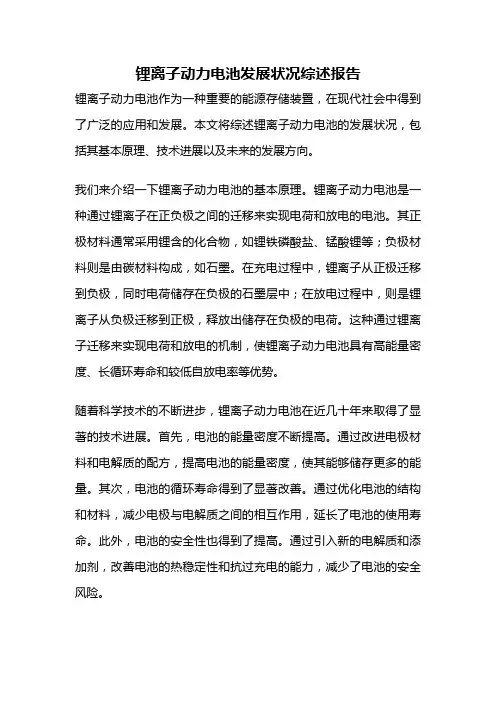 锂离子动力电池发展状况综述报告