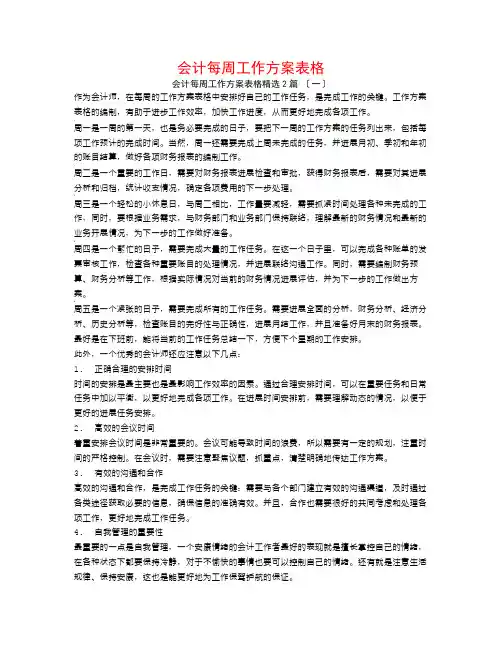 会计每周工作计划表格2篇