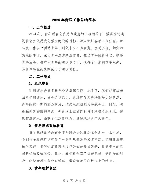2024年青联工作总结范本