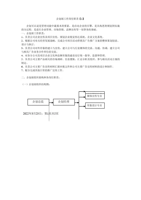 企划部岗位职责