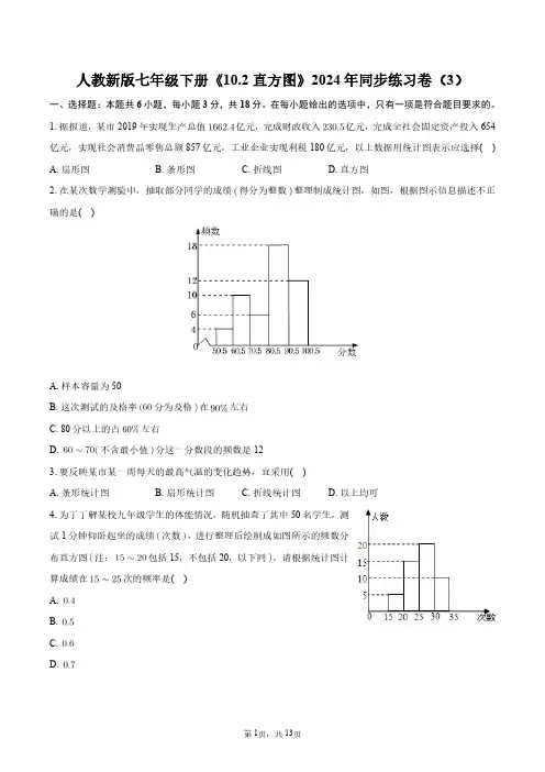 人教新版七年级下册《10.2直方图》2024年同步练习卷(3)+答案解析