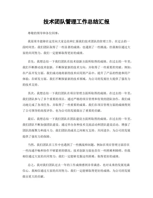 技术团队管理工作总结汇报