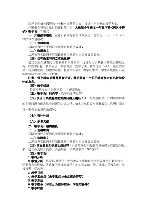 小学教育专业毕业设计操作标准