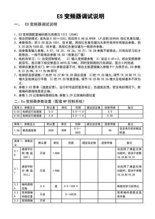 ES变频器调试说明