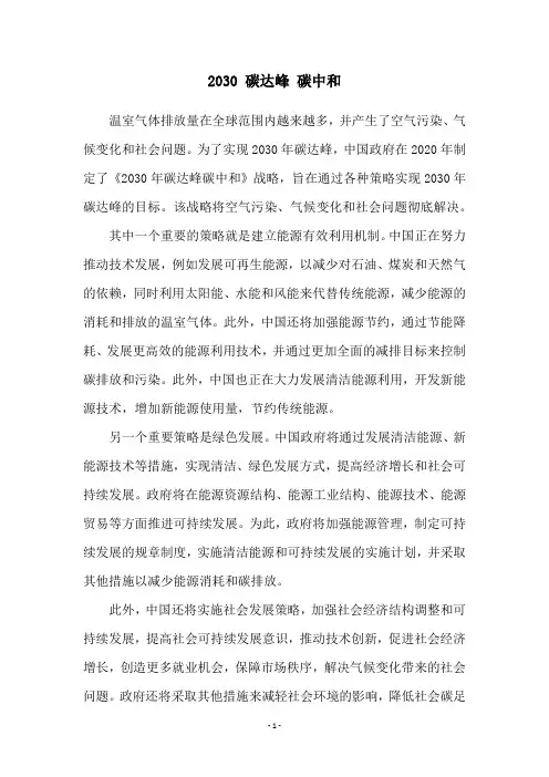 2030 碳达峰 碳中和