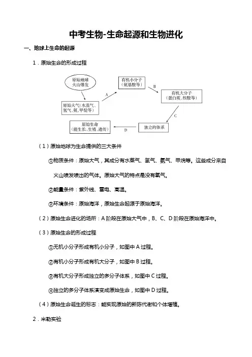 中考生物-生命起源和生物进化