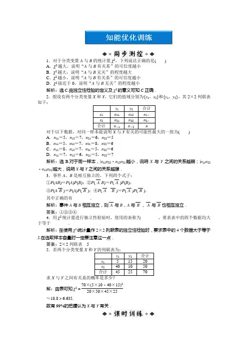 2012年人教B数学选修1-2：第1章1.1知能优化训练
