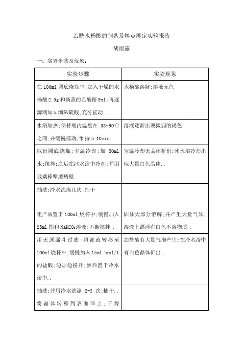 乙酰水杨酸的制备实验报告
