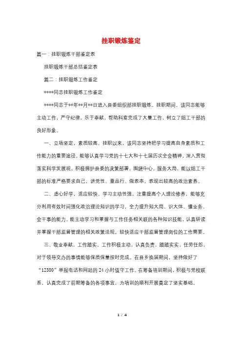 挂职锻炼鉴定