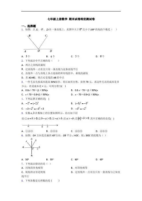 七年级上册数学 期末试卷培优测试卷