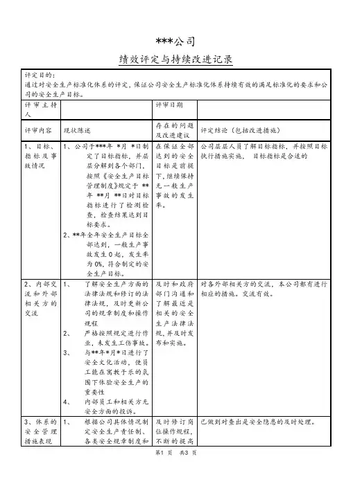 安全生产标准化绩效评定和持续改进记录