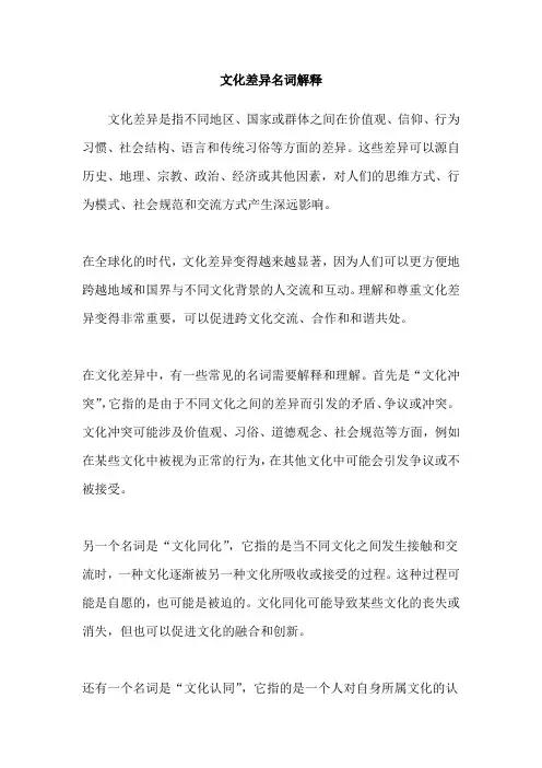 文化差异名词解释