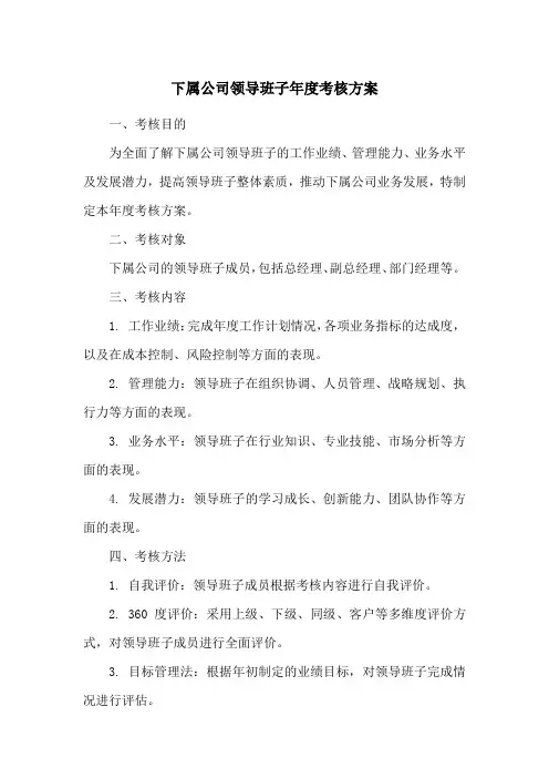 下属公司领导班子年度考核方案