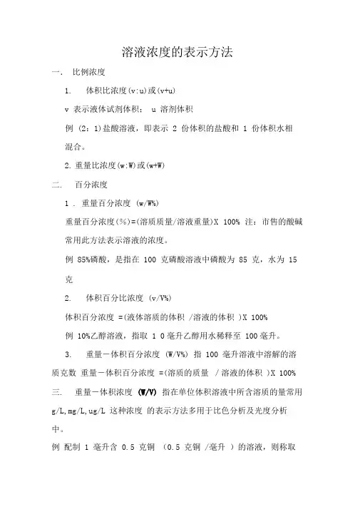 溶液浓度的表示方法