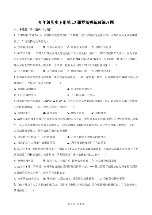 九年级历史下册第13课罗斯福新政练习题-自定义类型