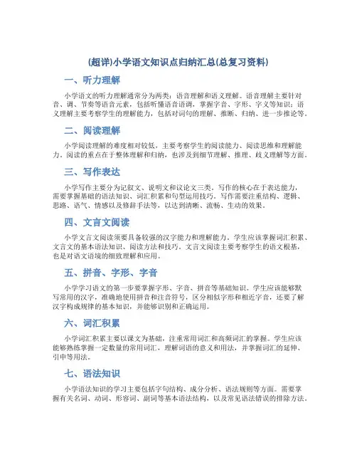 (超详)小学语文知识点归纳汇总(总复习资料)