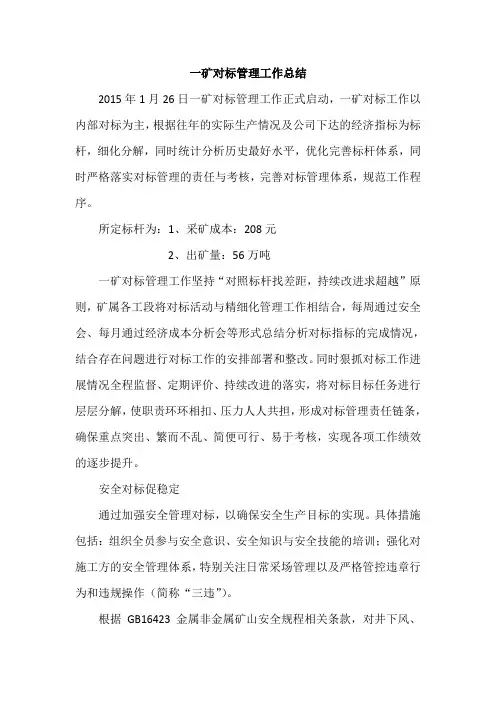一矿对标管理工作总结