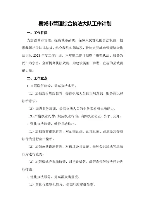 县城市管理综合执法大队工作计划