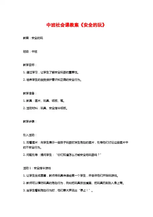 中班社会课教案《安全的玩》