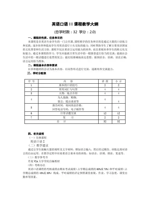 英语口语II课程教学大纲