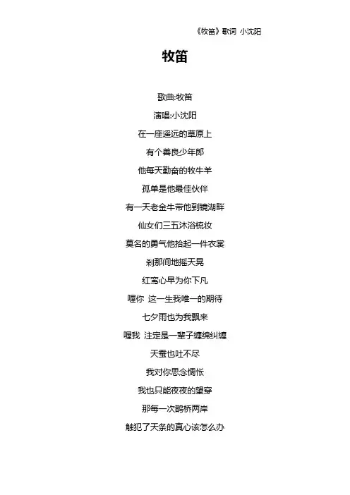 《牧笛》歌词 小沈阳